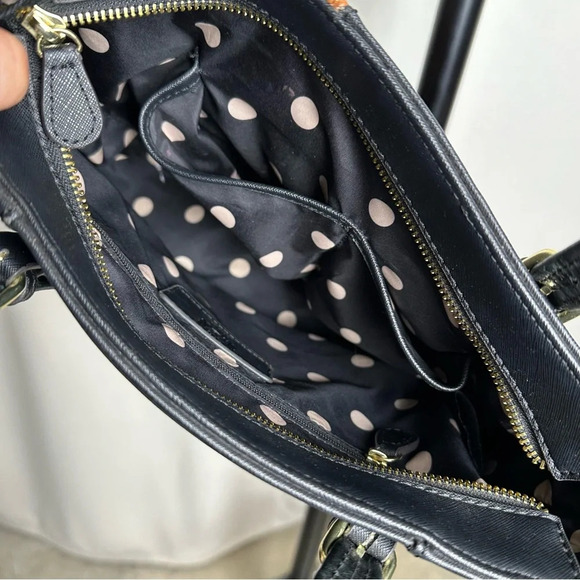 Anne Klein Black Tan Vegan Leather Shoulder Bag Patent Color Block Two Tone Faux - Picture 6 of 10